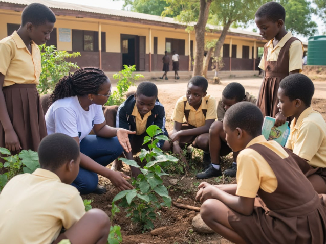 Konson Aid LBG team engaging with education stakeholders and school representatives about the Eco Clubs initiative.