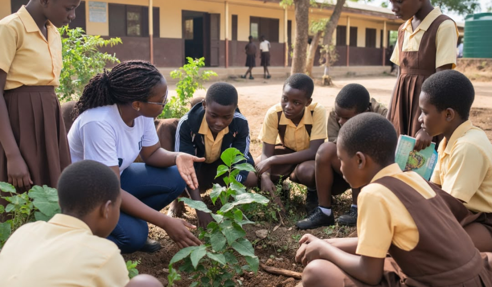 Konson Aid LBG team engaging with education stakeholders and school representatives about the Eco Clubs initiative.